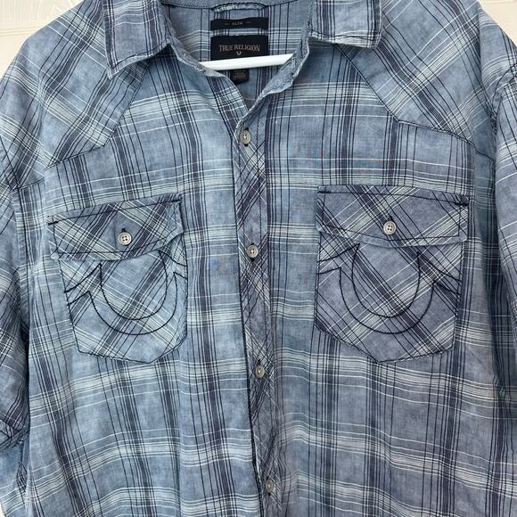 True Religion Men’s Short Sleeve Western Shirt Size 3XL Slim Cotton - Picture 6 of 12